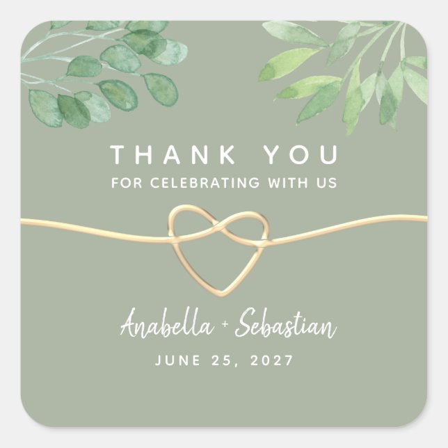 Sage Green Wedding Danke Square Sticker (Vorderseite)
