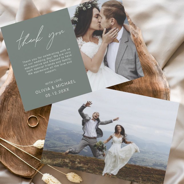 Sage Green Wedding Dankeschön Foto Wedding Card (Von Creator hochgeladen)