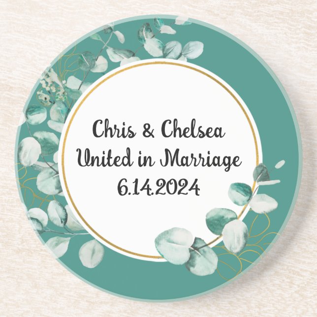 Sage Green Wedding / Event Sandstone Untersetzer (Vorne)