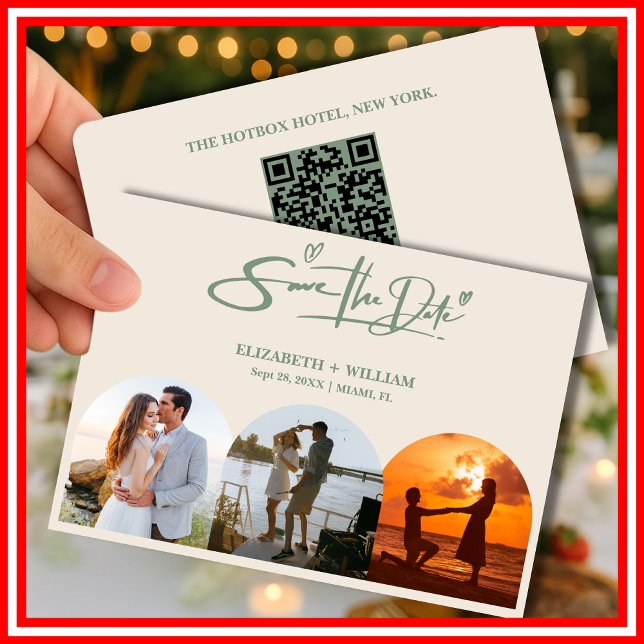 Sage Green Wedding Foto QR Code Elegant Save The Date (Von Creator hochgeladen)