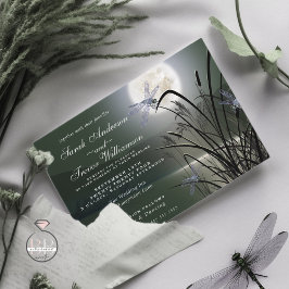Sage Green Wedding Full Moon Dragonfly Pond Einladung