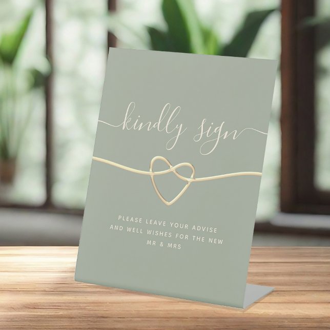 Sage Green Wedding Guest Book Sign mit Gold Heart Sockelschild (Von Creator hochgeladen)