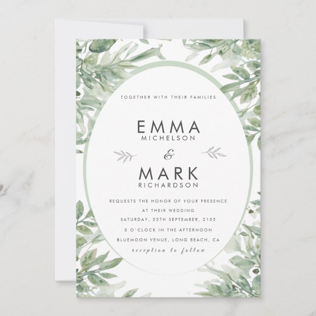 Sage Green Wedding Invitation | Elegant Botanical  Einladung (Vorderseite)