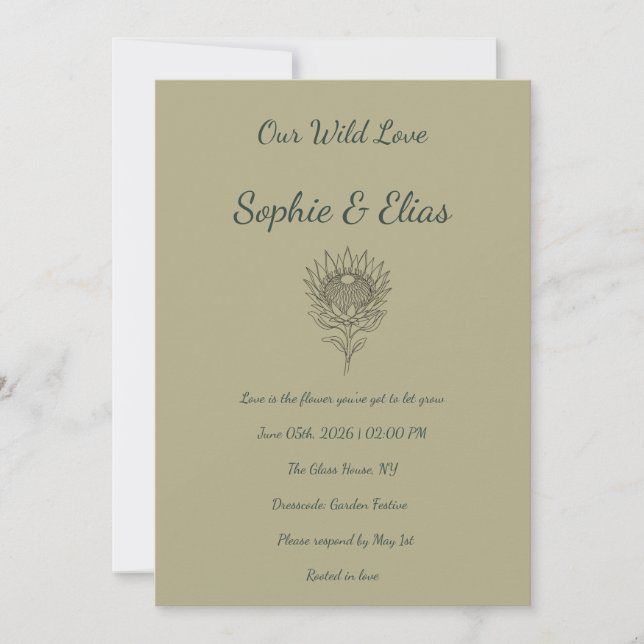 Sage Green Wedding Invitation Protea Botanical Einladung (Vorderseite)