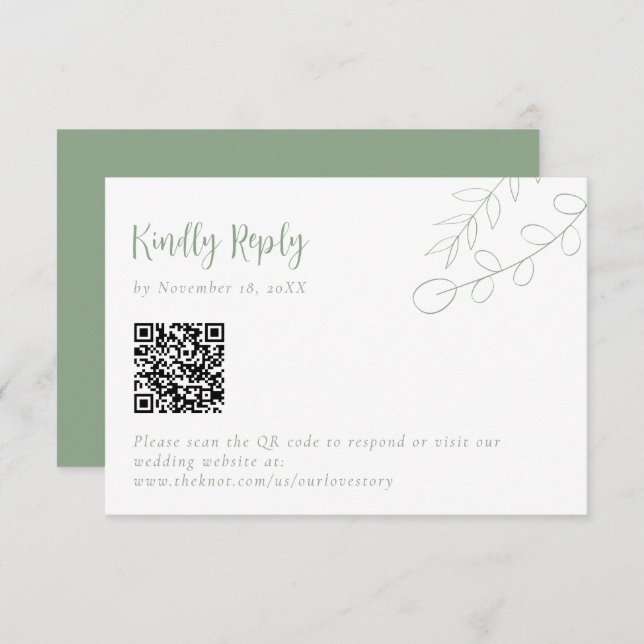 Sage Green Wedding Kindly Antwort Boho QR Code (Vorne/Hinten)