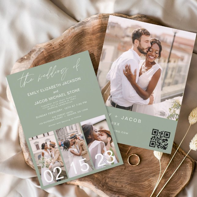 Sage Green Wedding Minimalistisch QR-Code Einladung (Von Creator hochgeladen)