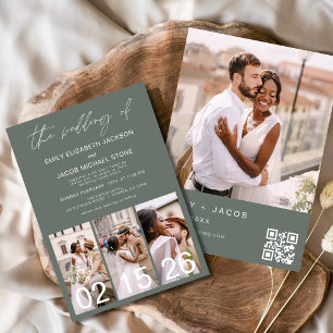 Sage Green Wedding Minimalistisch QR-Code Einladung