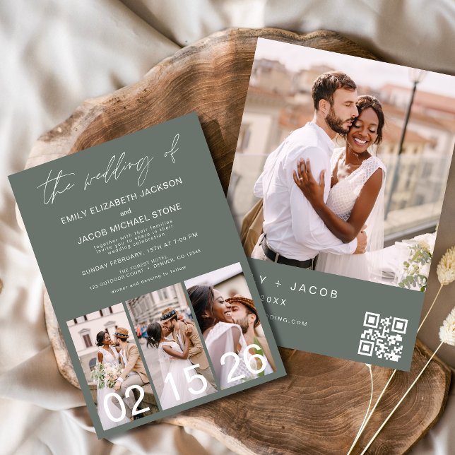 Sage Green Wedding Minimalistisch QR-Code Einladung (Von Creator hochgeladen)