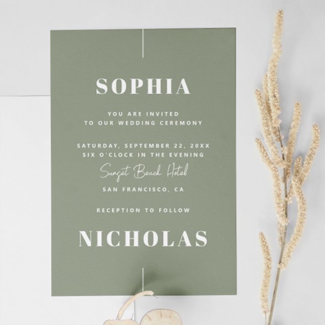 Sage Green Wedding - Minimalistisches Foto & QR Co Einladung (Von Creator hochgeladen)