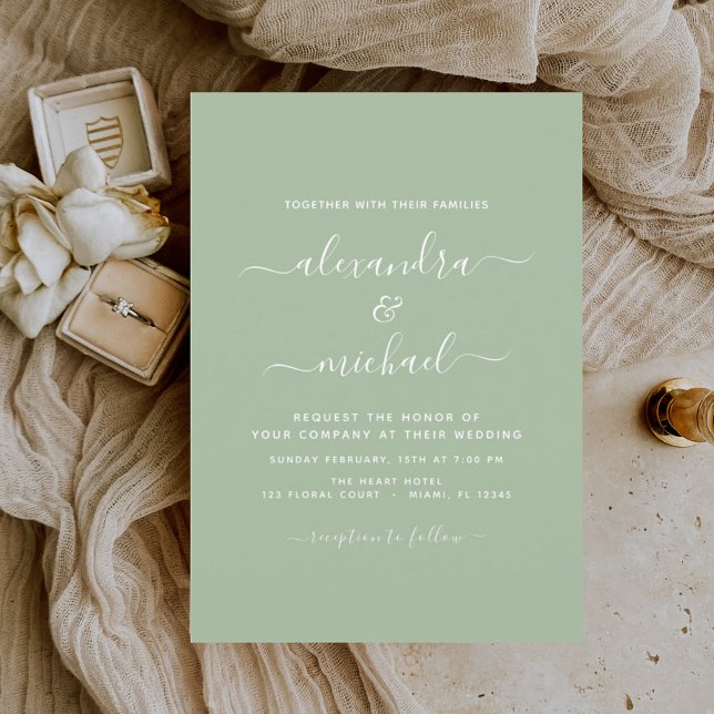 Sage Green Wedding Modern Typografy Einladung (Von Creator hochgeladen)