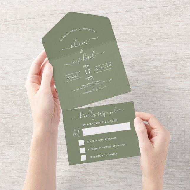 Sage Green Wedding Modern Typografy UAWG All In One Einladung (Abreißen)