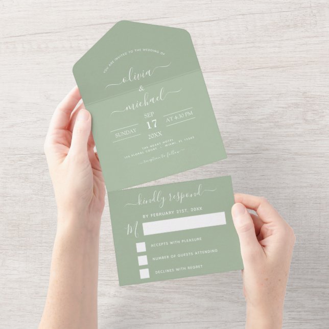 Sage Green Wedding Modern Typografy UAWG All In One Einladung (Abreißen)
