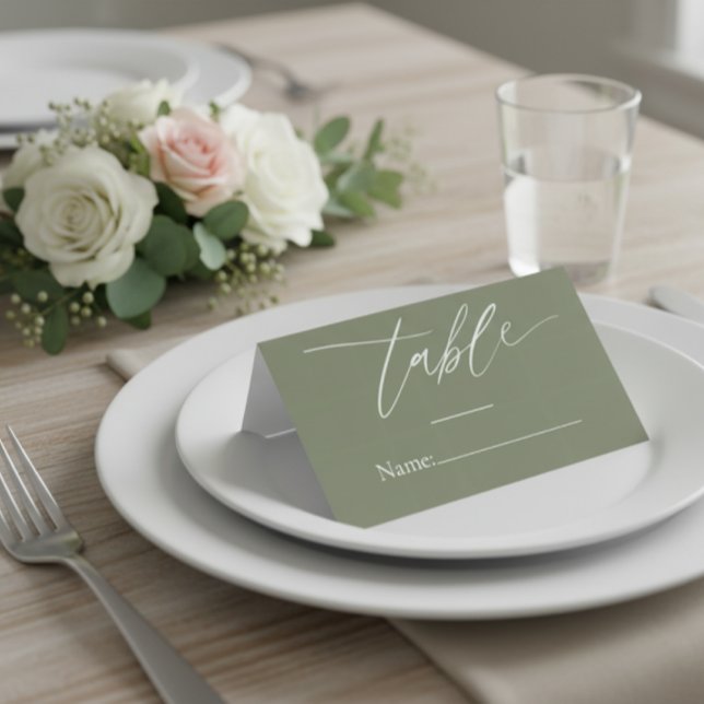  Sage Green Wedding Place Card with Elegant Script Platzkarte (Von Creator hochgeladen)
