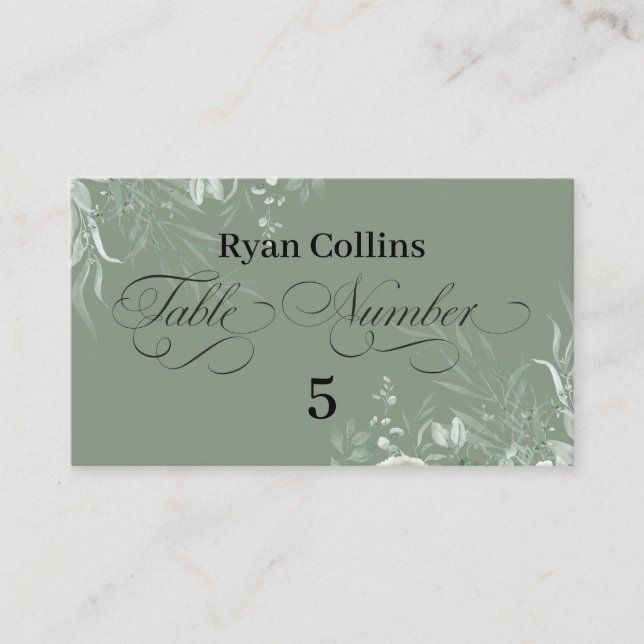 Sage Green Wedding Place Cards | Elegant Greenery  Platzkarte (Vorderseite)