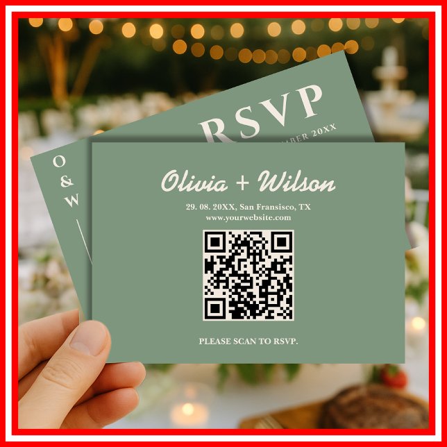 Sage Green Wedding QR Code UAWG RSVP Karte (Von Creator hochgeladen)