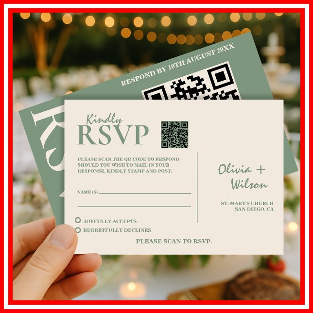 Sage Green Wedding QR Code UAWG RSVP Karte (Von Creator hochgeladen)