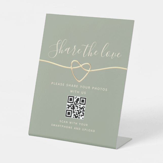 Sage Green Wedding QR Codezeichen - Teilen Sie die Sockelschild (Vorderseite)