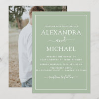 Sage Green Wedding Romantic Foto Einladung