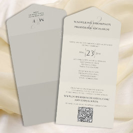 Sage Green Wedding RSVP QR Code All In One Einladung