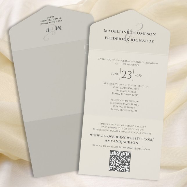 Sage Green Wedding RSVP QR Code All In One Einladung (Von Creator hochgeladen)
