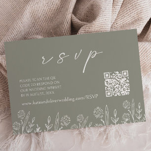 Sage Green Wedding RSVP QR-Code-Umschließungskar Mitteilungskarte