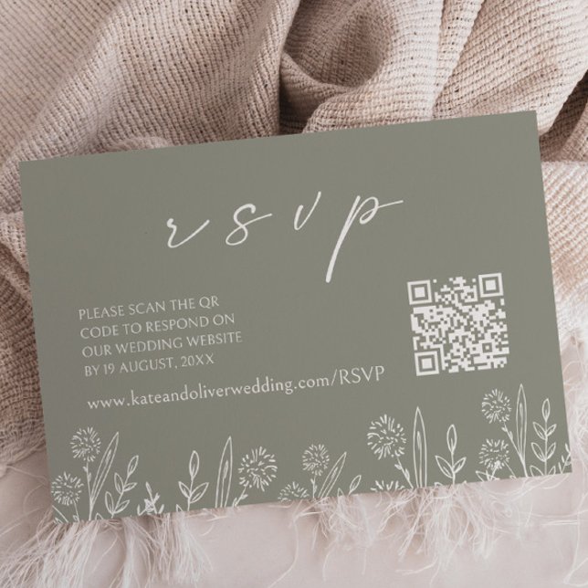 Sage Green Wedding RSVP | QR-Code-Umschließungskar Mitteilungskarte (Von Creator hochgeladen)