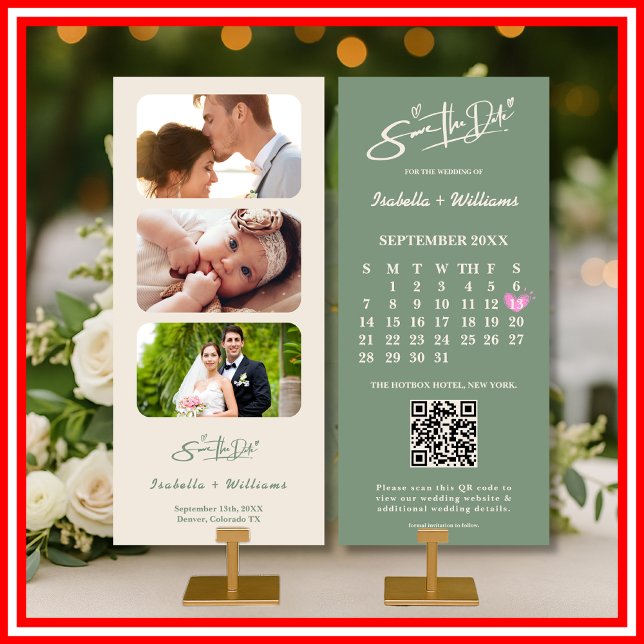 Sage Green Wedding Save the Date Calendar QR Code (Von Creator hochgeladen)