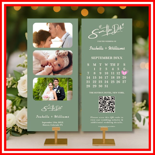Sage Green Wedding Save the Date Calendar QR Code (Von Creator hochgeladen)
