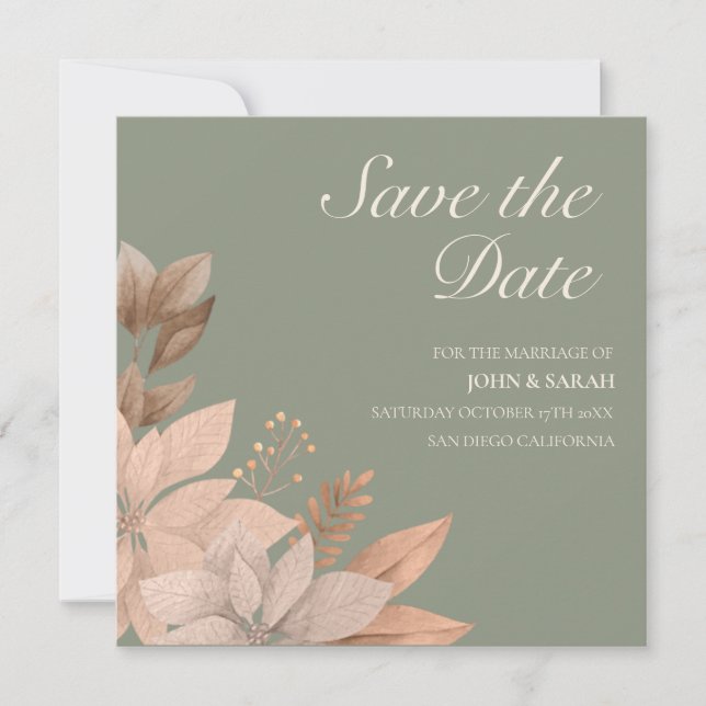 Sage Green Wedding Save the Date Einladung (Vorderseite)
