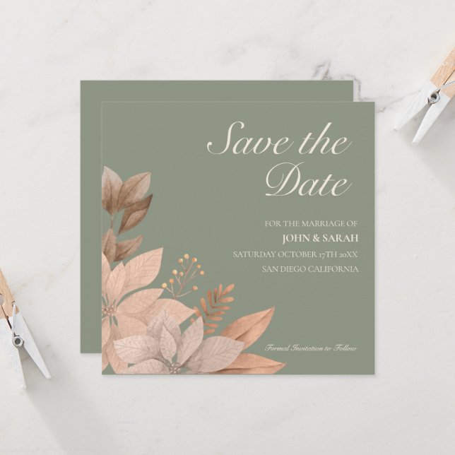 Sage Green Wedding Save the Date Einladung (Vorderseite/Rückseite Beispiel)