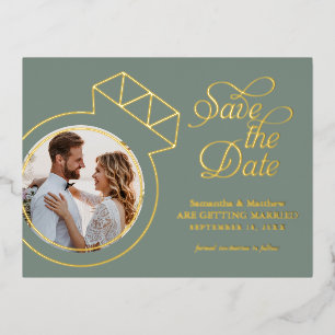 Sage Green Wedding Save the Date Foto Folie Einladungspostkarte