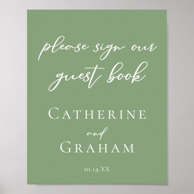 Sage Green Wedding Sign Our Guest Book Poster (Vorne)