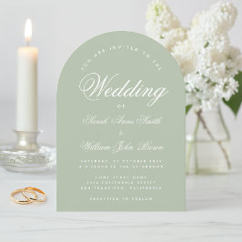Sage Green Wedding Simple Elegante Calligraphy Arc Einladung