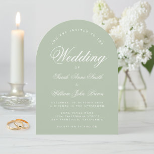 Sage Green Wedding Simple Elegante Calligraphy Arc Einladung