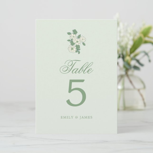 Sage Green Wedding Table Numbers Cards Einladung (Stehend Vorderseite)