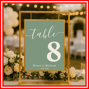 Sage Green Wedding Tischnummer Poster