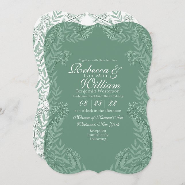Sage Green Wedding Vintag Botanical Einladung (Vorne/Hinten)