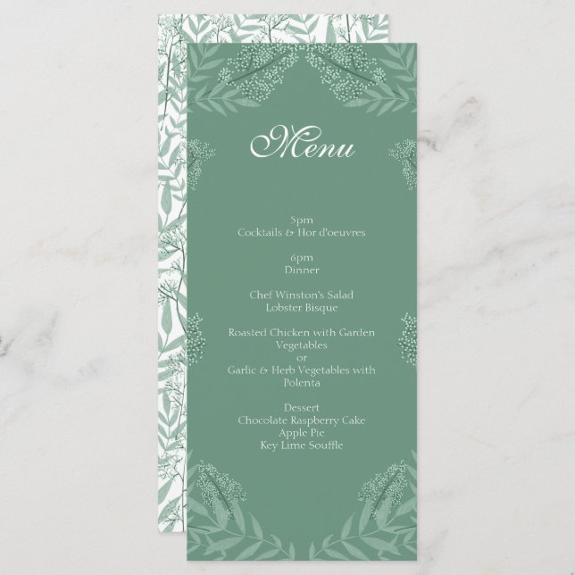 Sage Green Wedding Vintag Botanical Menu Menükarte (Vorne/Hinten)