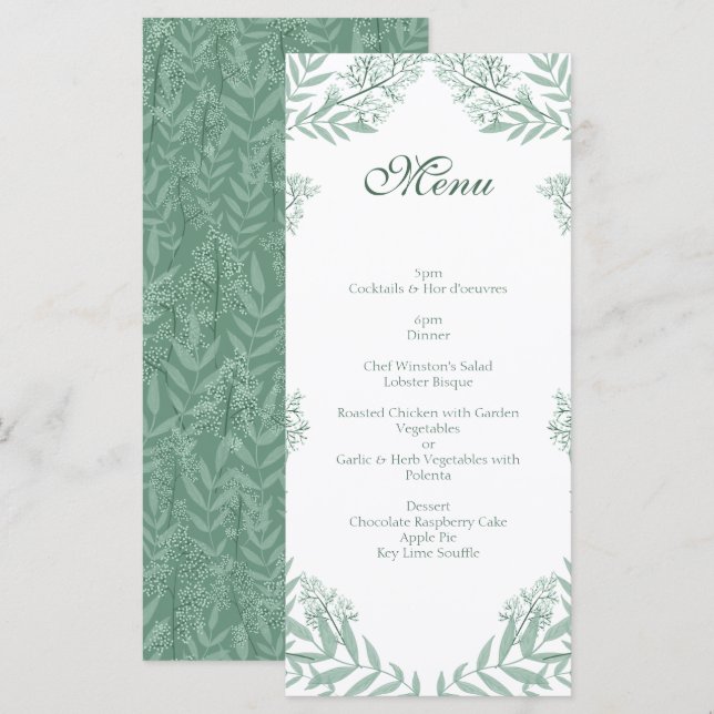 Sage Green Wedding Vintag Botanical Menu Menükarte (Vorne/Hinten)