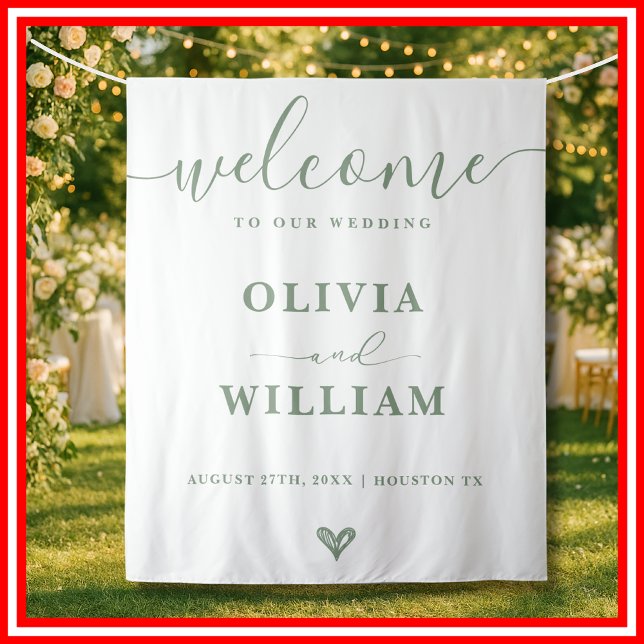 Sage Green Wedding Welcome Background Wandteppich (Von Creator hochgeladen)