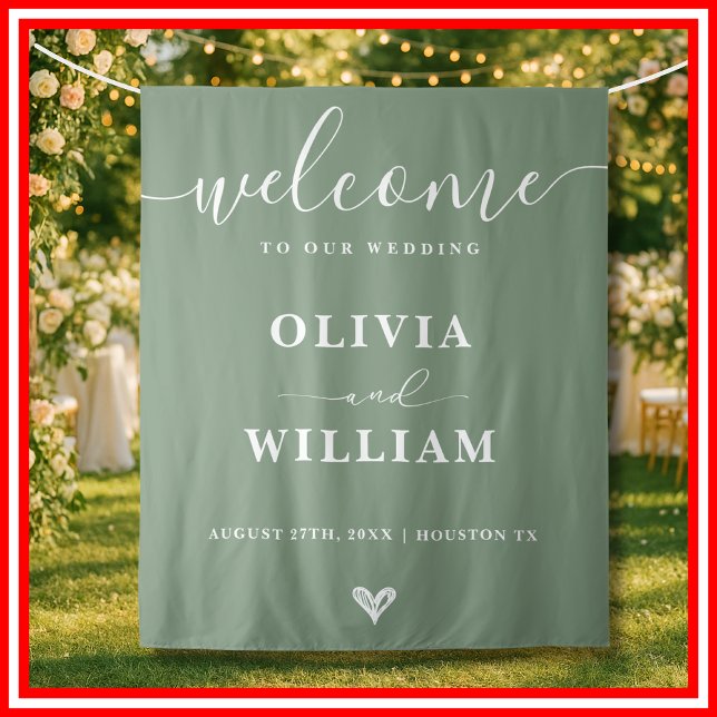 Sage Green Wedding Welcome Background Wandteppich (Von Creator hochgeladen)