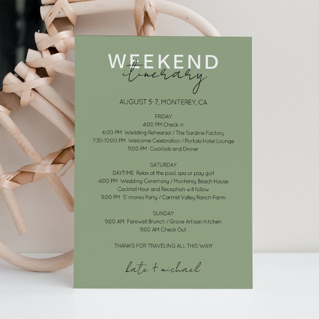 Sage Green Wedend Weekend Tour Card Einladung (Von Creator hochgeladen)
