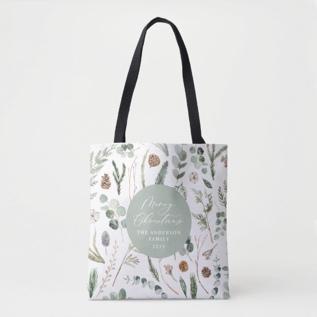 Sage green Weihnachten minimale botanica Tasche (Vorderseite)