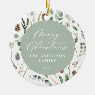 Sage green Weihnachten minimales botanisches Foto Keramik Ornament