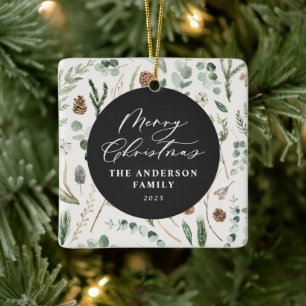 Sage green Weihnachten minimales botanisches Foto Keramikornament