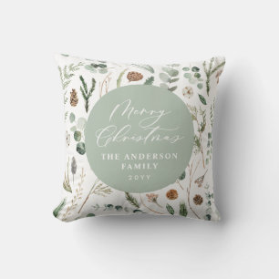 Sage green Weihnachten minimales botanisches Foto Kissen