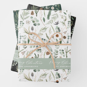 Sage green Weihnachten modern minimalbotanisch Geschenkpapier Set