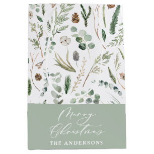Sage green Weihnachten moderne minimale botanische Mittlere Geschenktüte