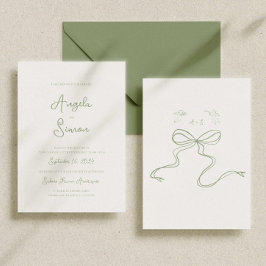 Sage Green Whimsical Bow Cherub Hochzeitseinladung Einladung