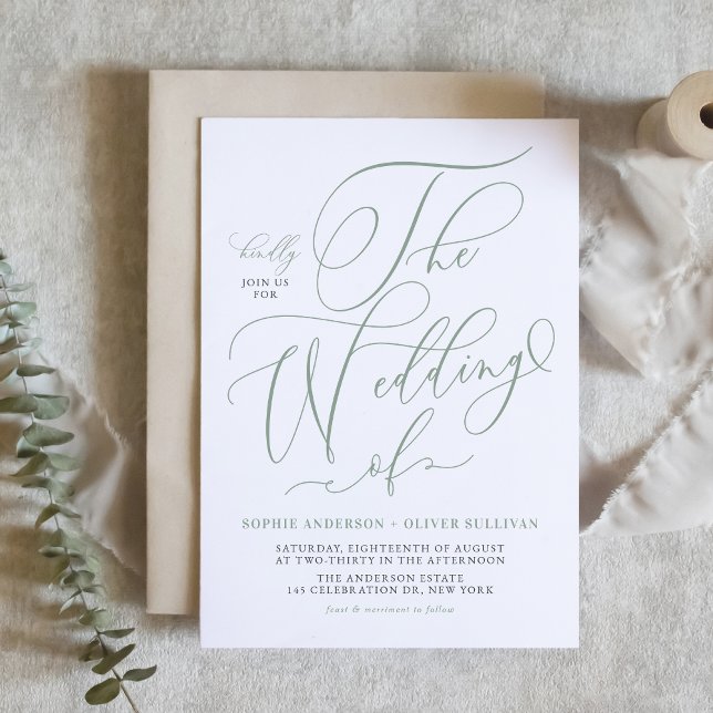 Sage Green Whimsical Calligraphy Wedding Einladung (Sage Green Whimsical Calligraphy Wedding Invitation)